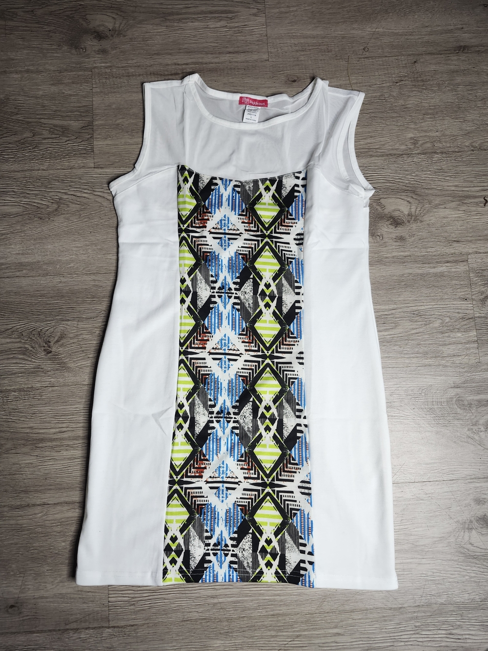 Pinklicious White Sleeveless Dress with Geometric Center Panel